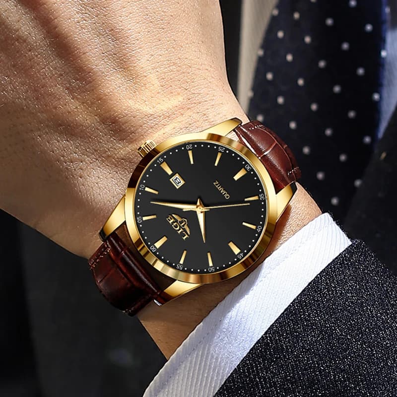 LIGE Mens Watches Top Brand Luxury Military Quartz Watch for Men Fashion Leather Waterproof Sports Chronograph Montre Homme+BOX - 5