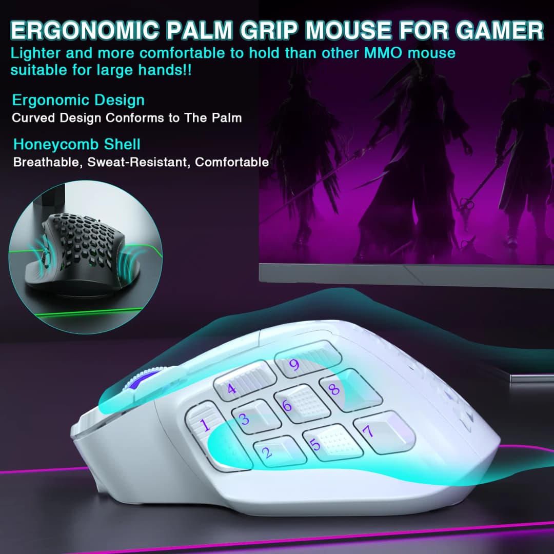 ماوس ألعاب لاسلكي SOLAKAKA SM809 Pro MMO PAW3311، 16 زرًا جانبيًا، 24000 ديسيبل متوحد الخواص، بإضاءة RGB، قابل للبرمجة - 5