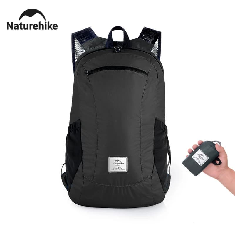 حقيبة ظهر تخييم Naturehike سعة 18 لتر محمولة خفيفة الوزن مقاومة للماء من النايلون للرجال قابلة للطي للرياضات الخارجية والسفر والمشي لمسافات طويلة