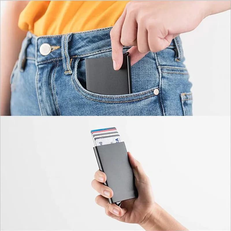 محفظة ذكية مزودة بتقنية RFID حامل بطاقات معدني رفيع ونحيف محافظ للرجال والنساء محفظة بوب أب صغيرة محفظة سوداء صغيرة للرجال - 3