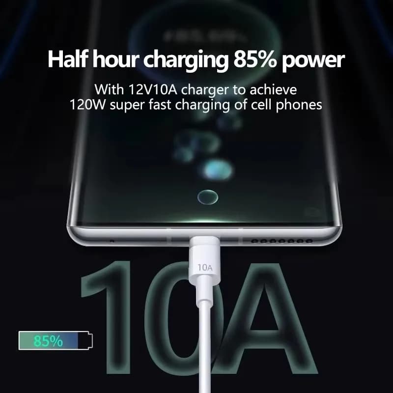 كابل شحن فائق السرعة 10A 120W من USB إلى Type C لنقل البيانات بسرعة عالية لأجهزة أندرويد كابل 2 متر لXiaomi Redmi - 4