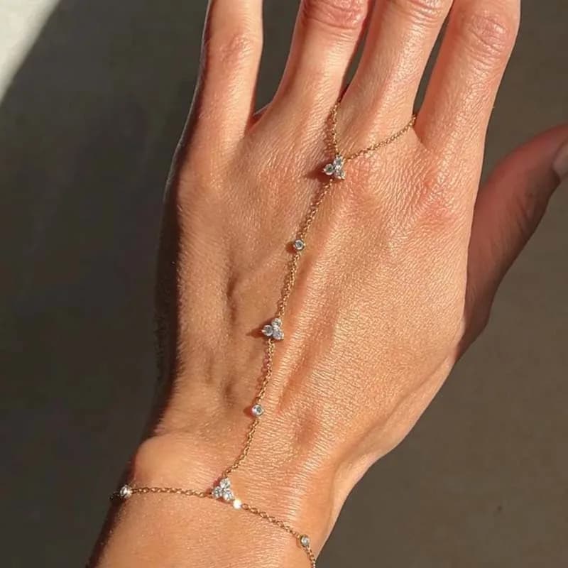 سلسلة معدنية فاخرة مرصعة بالكريستال سوار للأصابع للنساء سوار بسيط بلون الذهب مرصع بالزركون سلسلة يدوية هندسية هدية مجوهرات للزفاف - 2