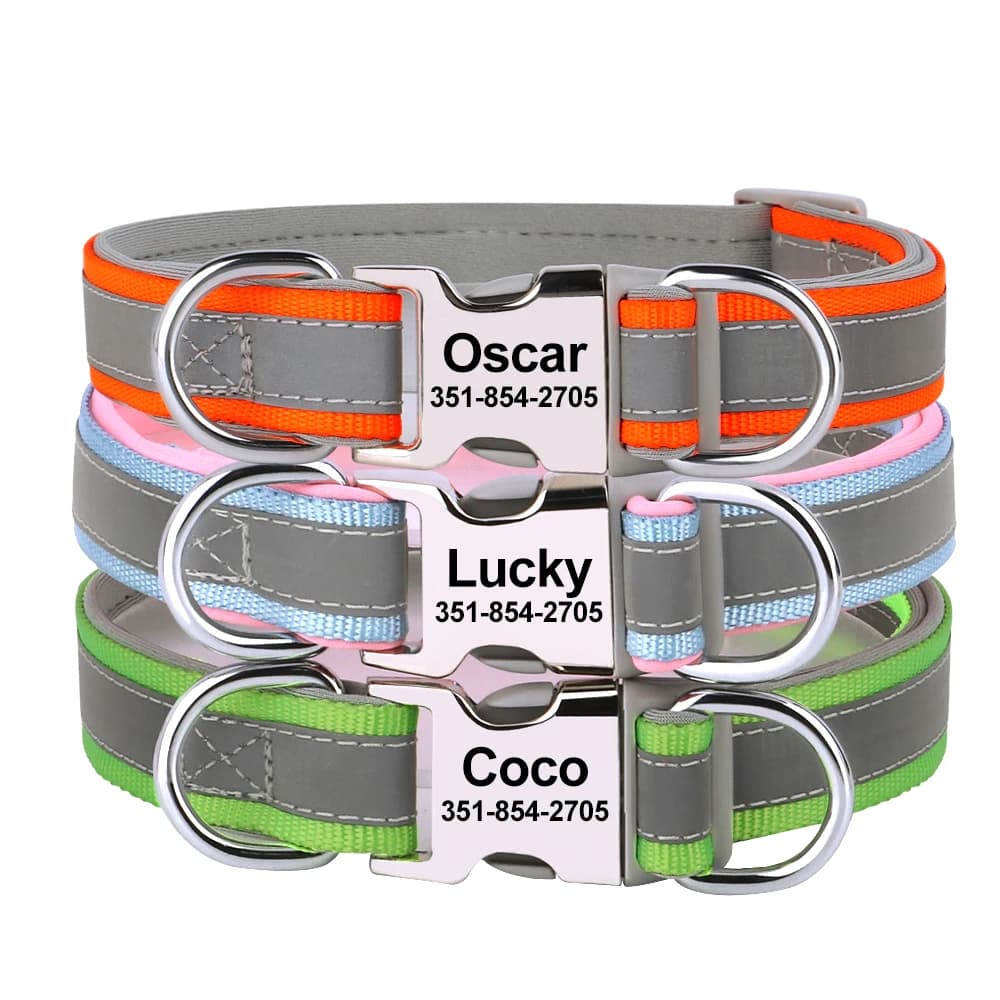 Reflective Personalized Dog Collar Engrave ID Nylon Collars Soft Padded Dogs Collar Adjustable for Small Medium Large Dogs Pug - 3