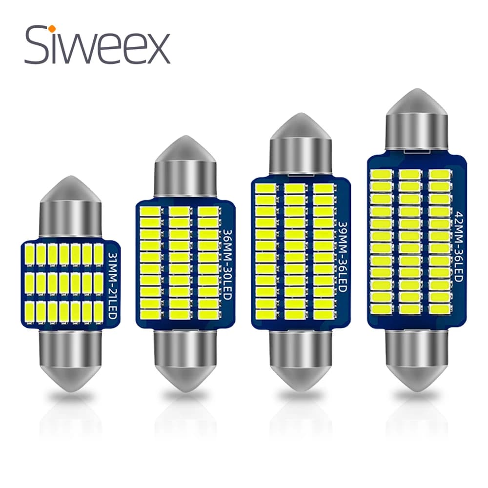 مصابيح LED للسيارة مقاس 31MM 36MM 39MM 41MM C5w C10W، إضاءة قبة Festoon، لوحة ترخيص، مصابيح باب وصندوق السيارة، أبيض DC 12V
