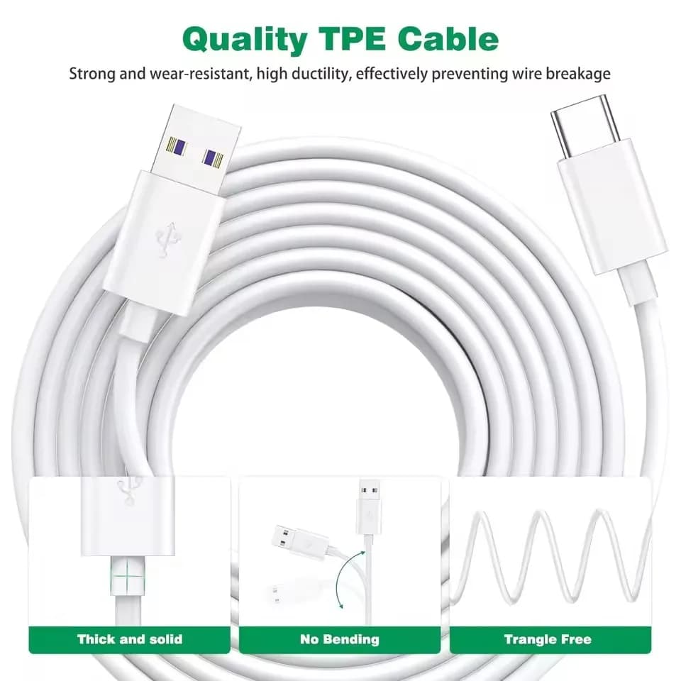 كابل مايكرو USB C بطول 1/3/5/8/10 متر سلك شحن طويل من نوع C إلى C لكاميرات Xiaomi Mi وكاميرات الأمان - 5