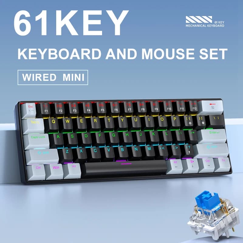 لوحة مفاتيح ميكانيكية مصغرة APAYADO K61، سلكية، 61 مفتاح، إضاءة Phantom RGB، مفاتيح ميكانيكية سوداء/بيضاء حمراء/زرقاء للألعاب، محمولة بنسبة 60% - 6