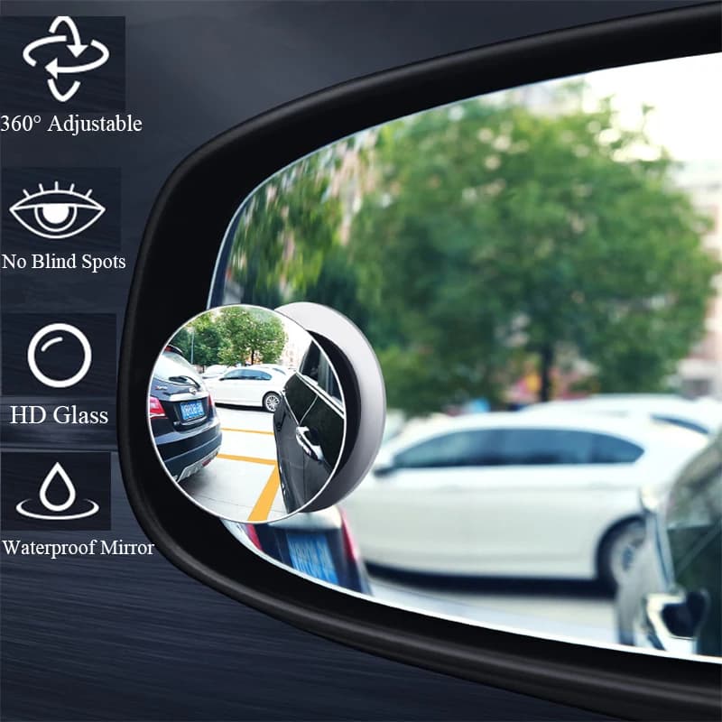 مرآة نقطة عمياء محدبة بإطار دائري قطعة واحدة مرآة رؤية خلفية واضحة قابلة للتعديل 360 درجة زاوية واسعة لقيادة آمنة ملحقات سيارة - 2