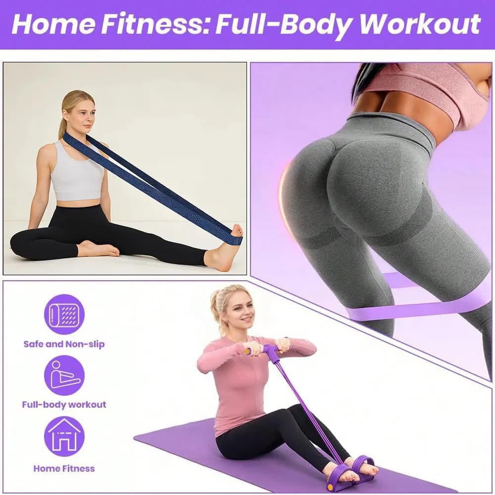 Resistance Band Set, Foot Pedal Resistance Band with Handle, Exercise Elastic Band Suitable for Abs, Waist, Arms, Legs, Women's - 2