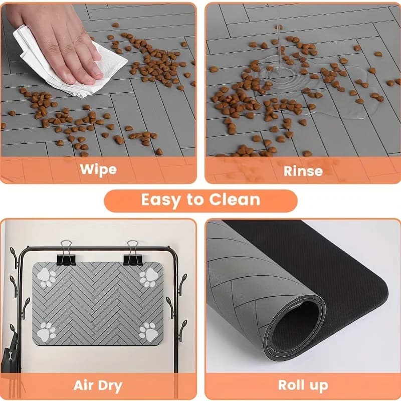 Waterproof Dog Food Mat – Heavy-Duty Non-Slip Feeding Tray with S/M Sizes for Messy Eaters, Durable Absorbent Diner Mat - 5