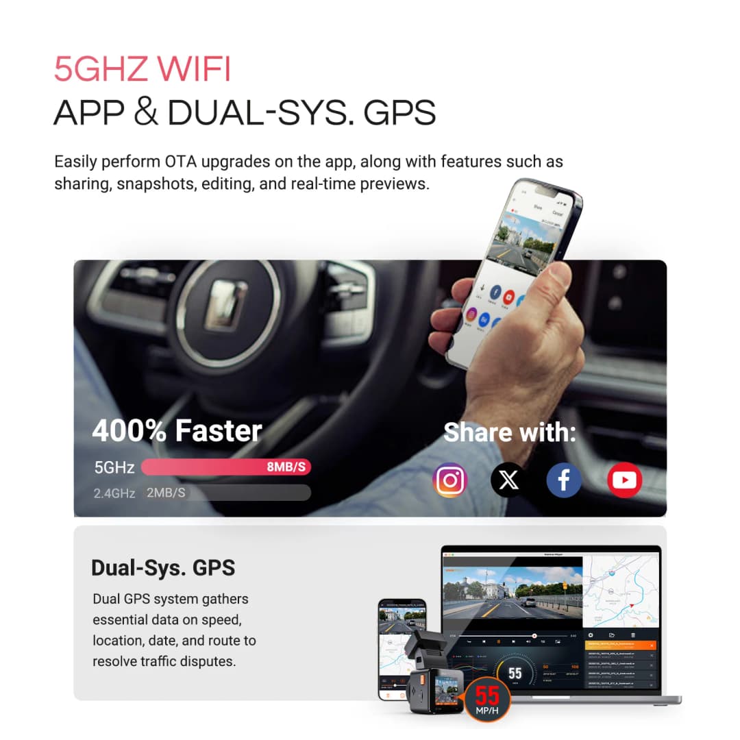 فانترو E1 برو 4K ميني داش كام - كاميرا أمامية STARVIS 2، HDR للرؤية الليلية، واي فاي 5G، GPS، يدعم حتى 1 تيرابايت - 6