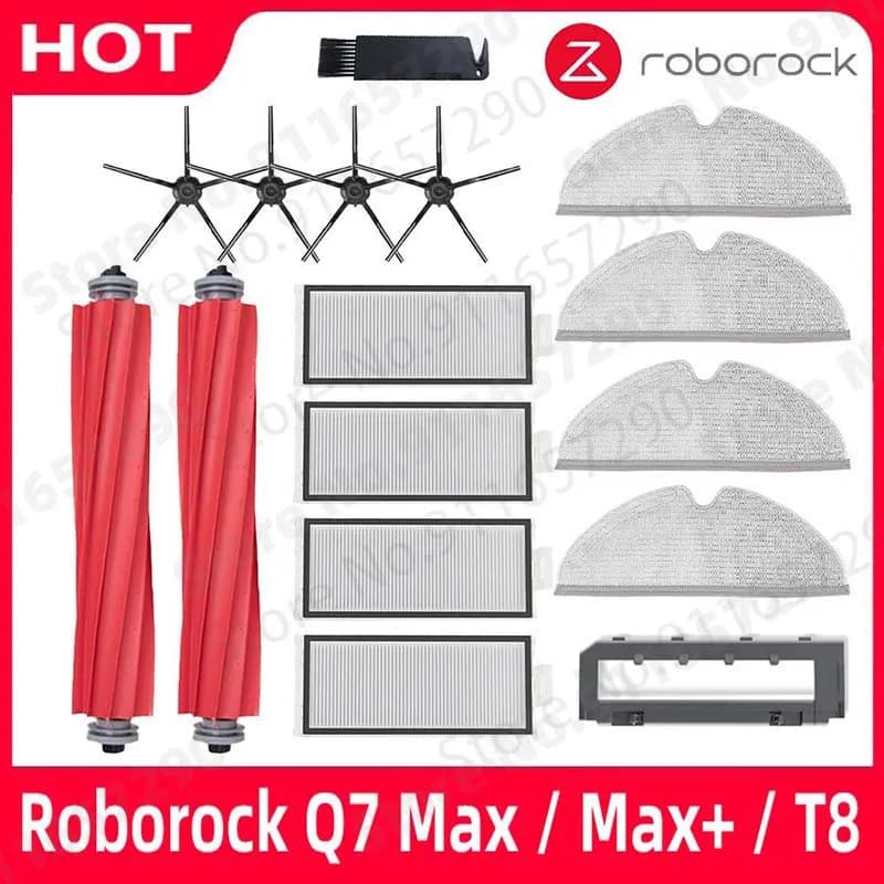 قطع غيار Roborock Q7 Max / Q7 Max+ / T8: فرشاة جانبية رئيسية، فلتر Hepa، ممسحة، غطاء قماش، إكسسوارات مكنسة كهربائية