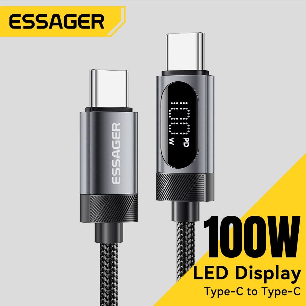 كابل إيساجر بشاشة رقمية USB C لهواتف آيفون 17 و16 و15 وشاومي وهواوي بشحن سريع 100 واط PD لماك بوك وآيباد من نوع C إلى C