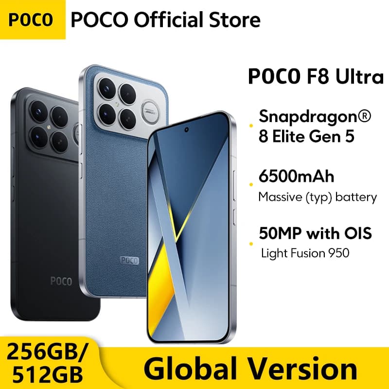 هاتف POCO F8 Ultra - الإصدار العالمي، معالج Snapdragon 8 Elite Gen 5، كاميرا 50 ميجابكسل، شاشة 6.9 بوصة بمعدل تحديث 120 هرتز، بطارية 6500 مللي أمبير