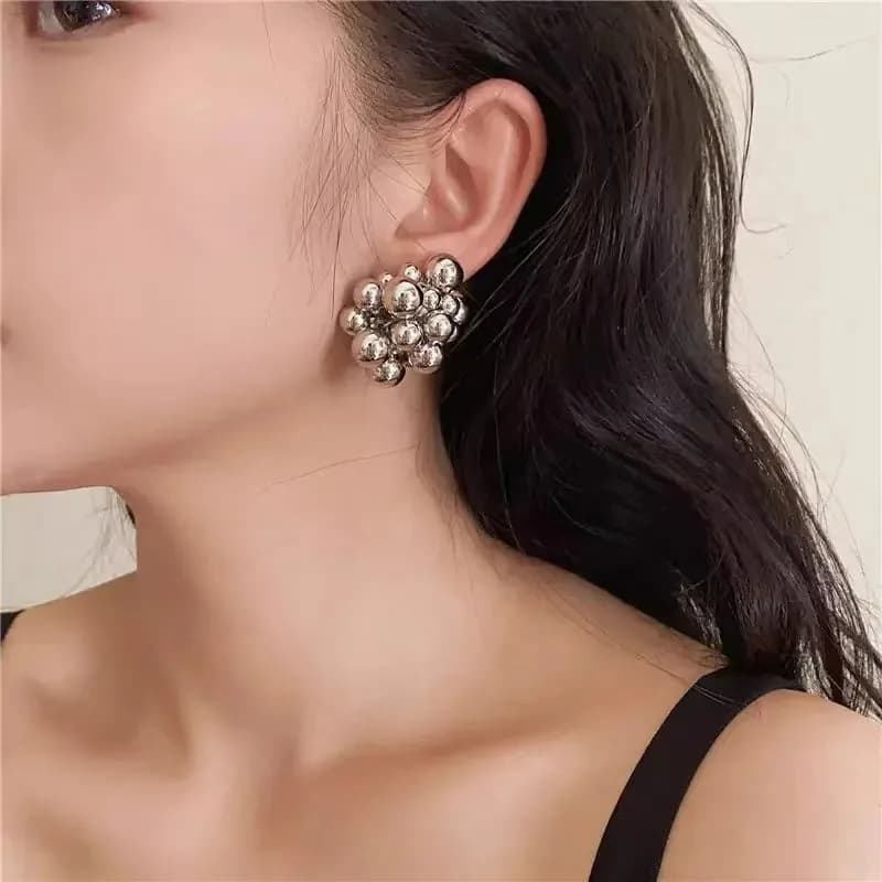 Trendy CCB Unique Braided Plastic Ball Bead Stud Earrings for Women Trendy Goth Gold Color Piercing Earring Party Jewelry Gift - 4