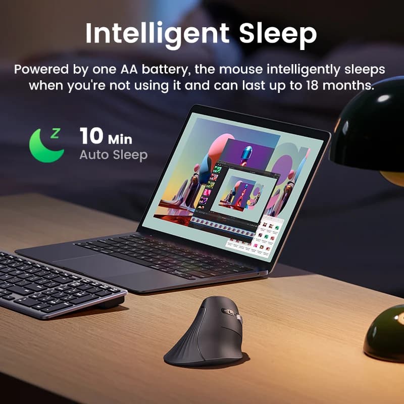 ماوس عمودي لاسلكي UGREEN بلوتوث 5.0 و2.4 جيجاهرتز مريح 4000 نقطة في البوصة 6 أزرار صامتة لماك بوك والكمبيوتر اللوحي والكمبيوتر المحمول والكمبيوتر الشخصي - 6