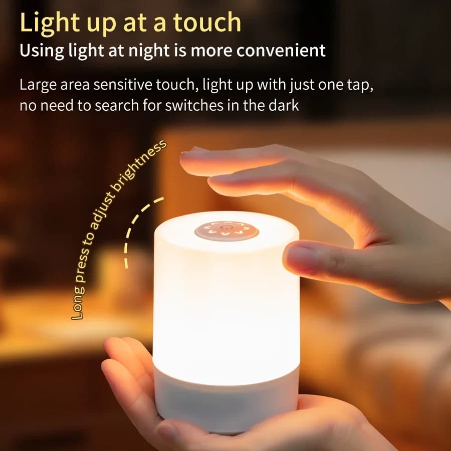 إضاءة ليلية LED تعمل باللمس قابلة لإعادة الشحن، مصباح مكتبي قابل للتعتيم للقراءة، ديكور لغرفة النوم - 5