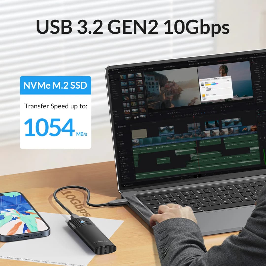 ORICO M2 SSD Enclosure NVMe 10Gbps PCIe SSD Box for M.2 NVMe NGFF SATA SSD Disk Tool Free M.2 SSD Case Built-in Metal Heat Sink - 2
