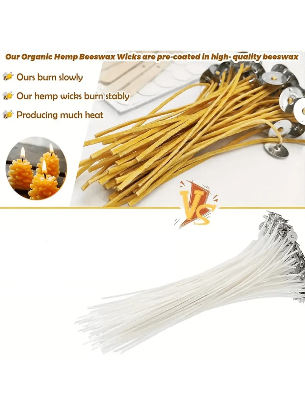 100 6-inch pre-waxed beeswax and hemp wicks, slow burn, 2mm diameter - perfect for DIY candle making. - 5