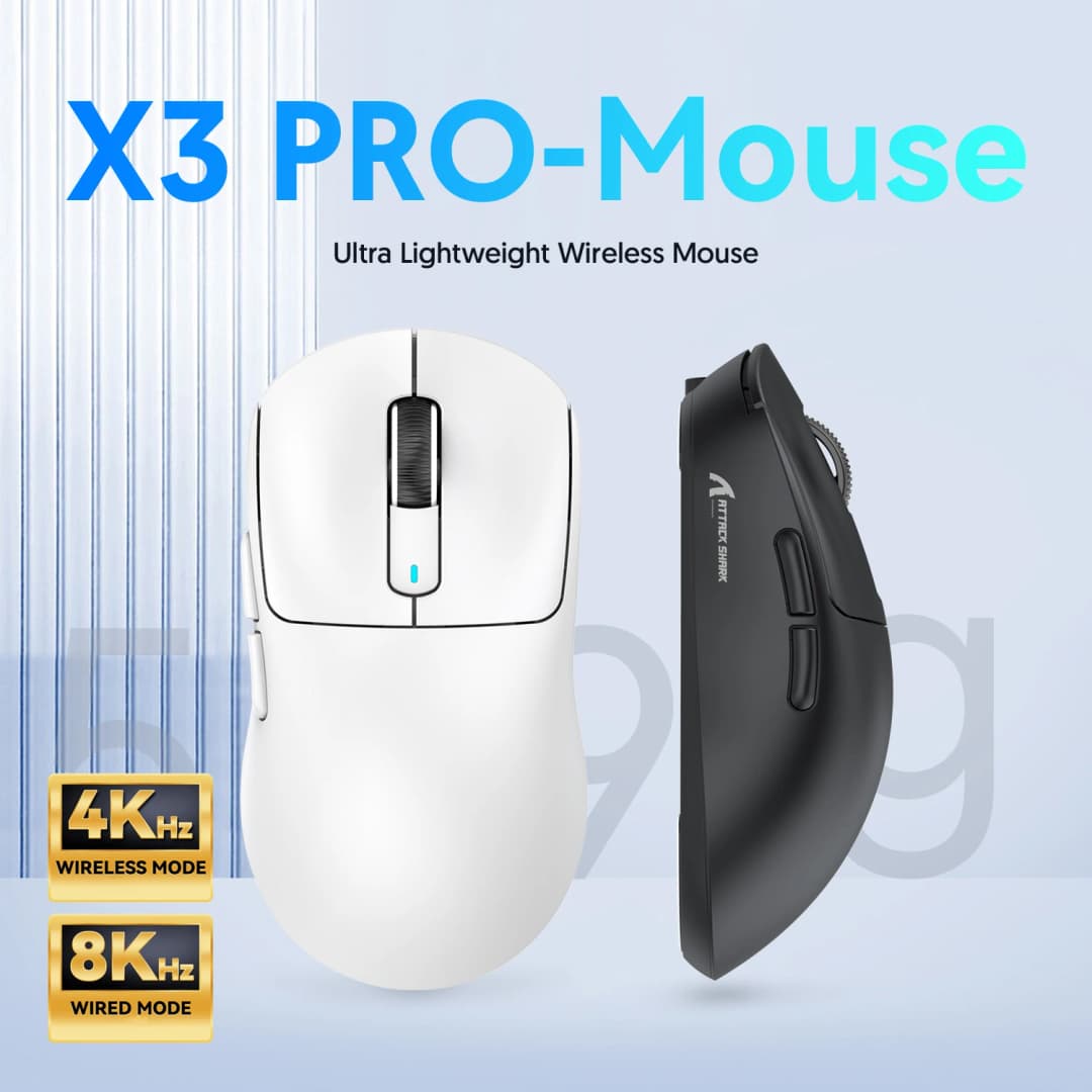 ماوس لاسلكي Attack Shark X3Pro X3، خفيف الوزن، مستشعر PAW3395، 26000 نقطة في البوصة، اتصال ثلاثي الوضع، ماوس ألعاب ماكرو لنظام التشغيل Windows/Xbox/PS/Mac