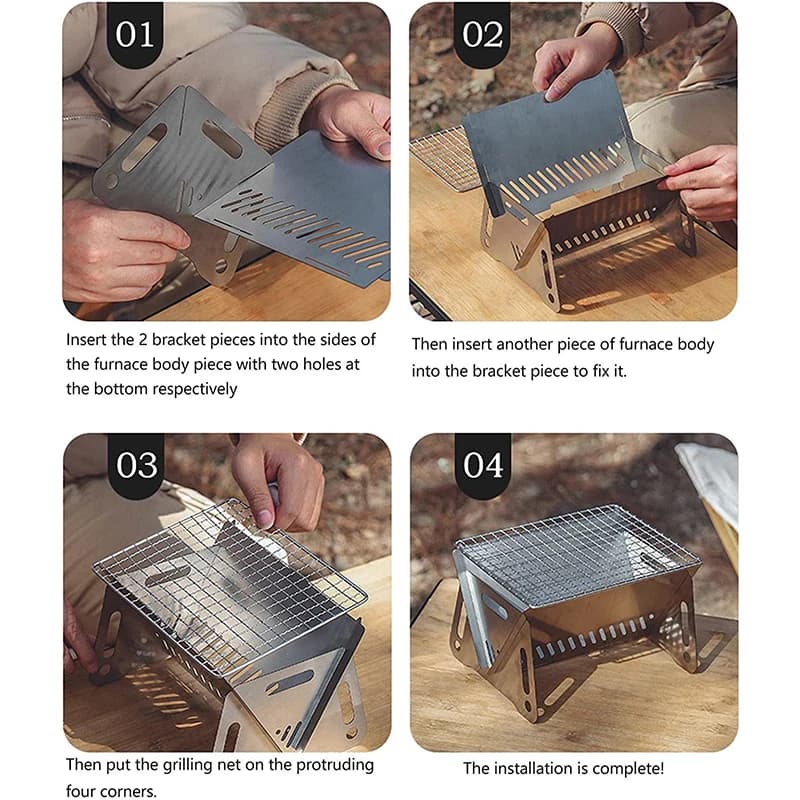 Portable Folding Barbecue Grill Heating Stoves Multifunction Camping BBQ Grill Rack Net Firewood Stove Stainless steel BBQ Grill - 5