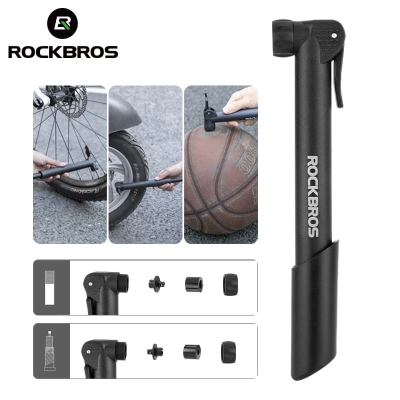 مضخة دراجة ROCKBROS 80PSI، صمام Schrader Presta، مضخة دراجة MTB، منفاخ هواء محمول صغير، إكسسوارات مضخة الدراجات من النايلون