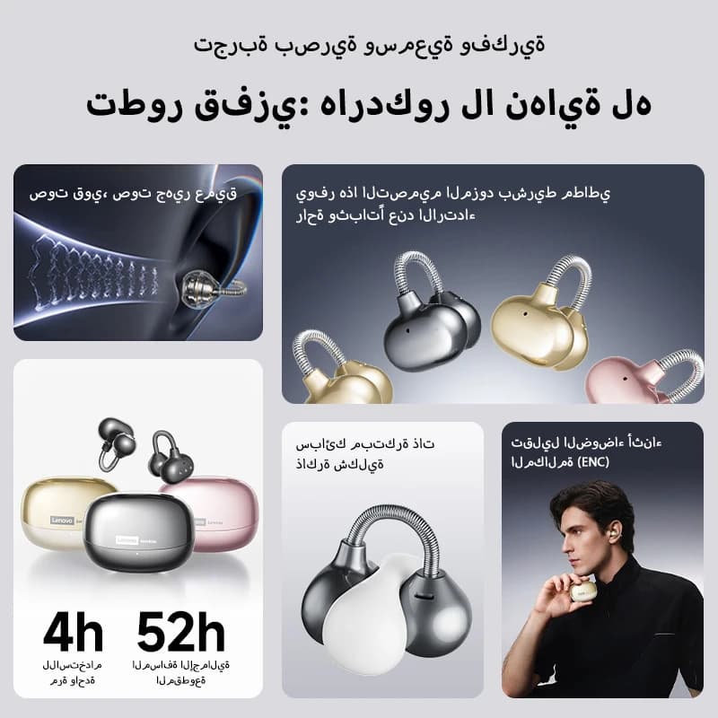 سماعات Lenovo LES12 اللاسلكية الأصلية - TWS جديدة، بلوتوث 6.0، ميكروفون HD، سماعات HIFI، إلغاء الضوضاء، مكالمة ENC باللمس - 2