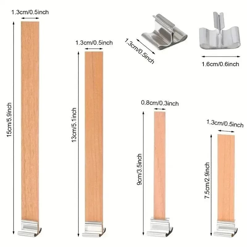 Natural Wooden Candle Wicks Wood Wick with Metal Holders for Soy Wax Candle DIY Candle Making Supplies Aromatherapy Craft - 6