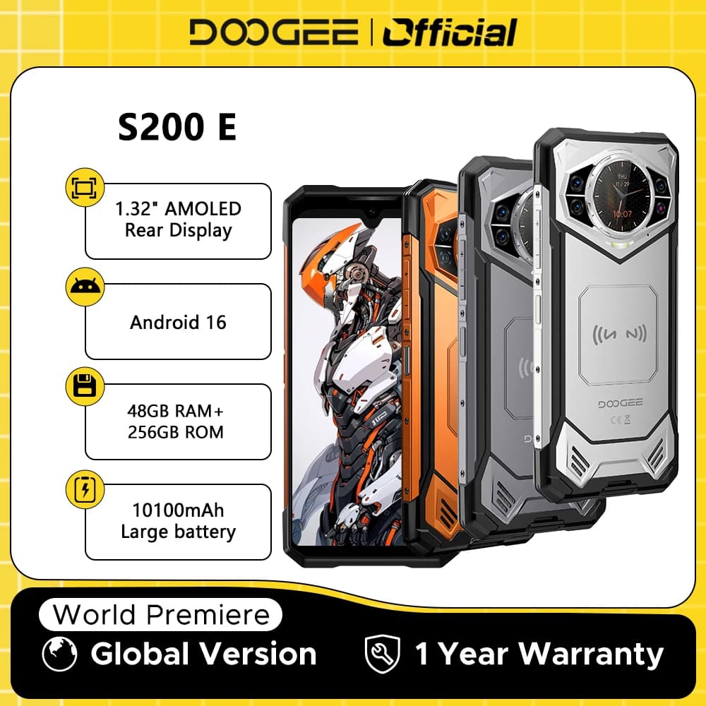 إصدار عالمي DOOGEE S200E هاتف متين 5G شاشة خلفية 1.32 بوصة 10100 مللي أمبير 48 جيجا رام (8 جيجا + 40 جيجا) 256 جيجا روم شاشة 6.72 بوصة أندرويد 16