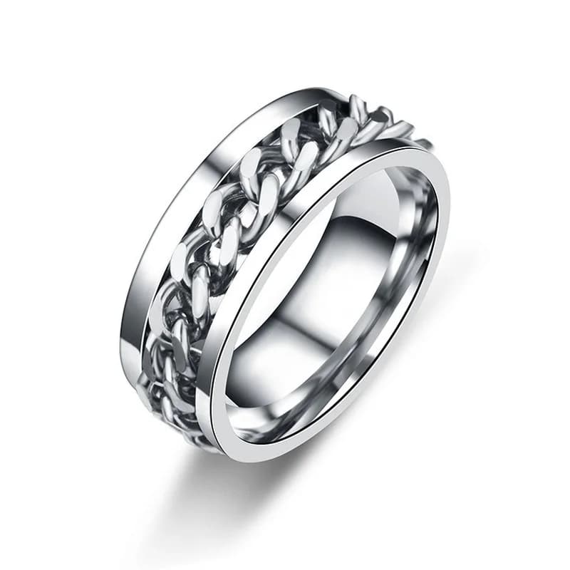 Titanium Steel Rotatable Chain Rings for Women Men Spinner Ring Decompression Multifunctional Chain Ring Bottle Opener Ring Gift - 2