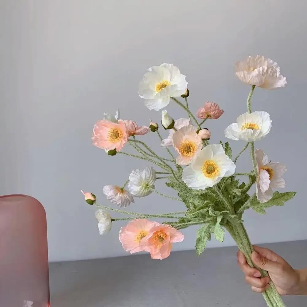 Artificial Flowers Fake Poppy Silk Flowers Long Stem Housewarming Garden Table Wedding DIY Party Wedding Bridal Bouquet Decor - 2