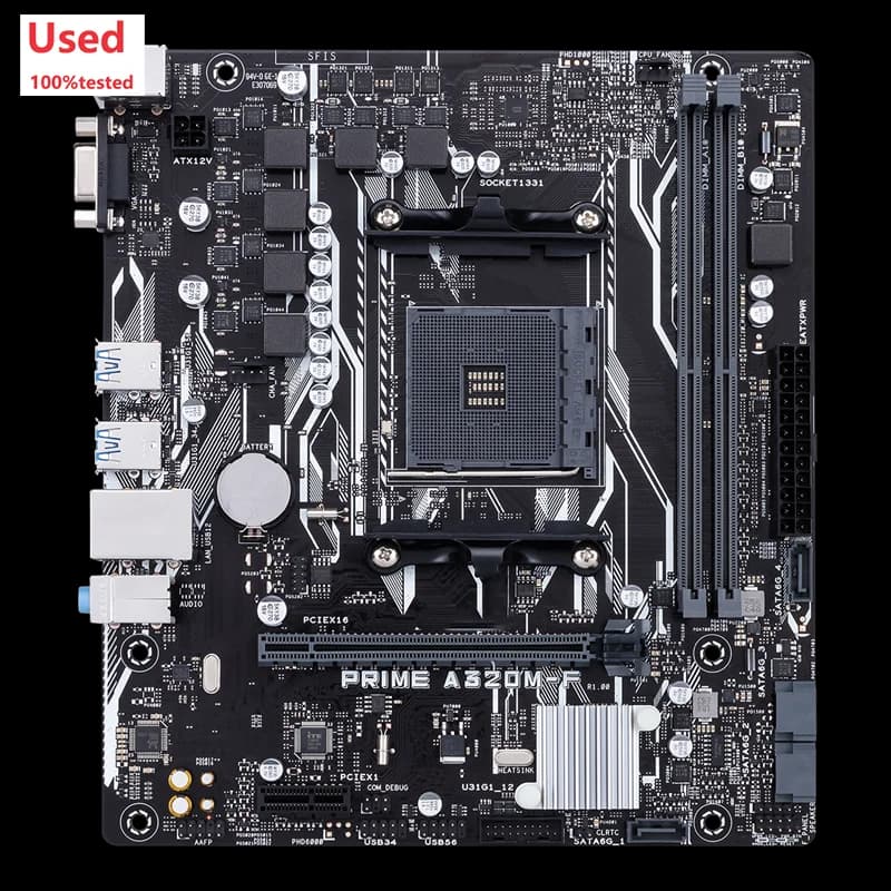 لوحة أم مستعملة ASUS PRIME A320M-F بمقبس AM4 وشريحة AMD A320 وذاكرة DDR4 بسعة 32 جيجابايت Micro ATX