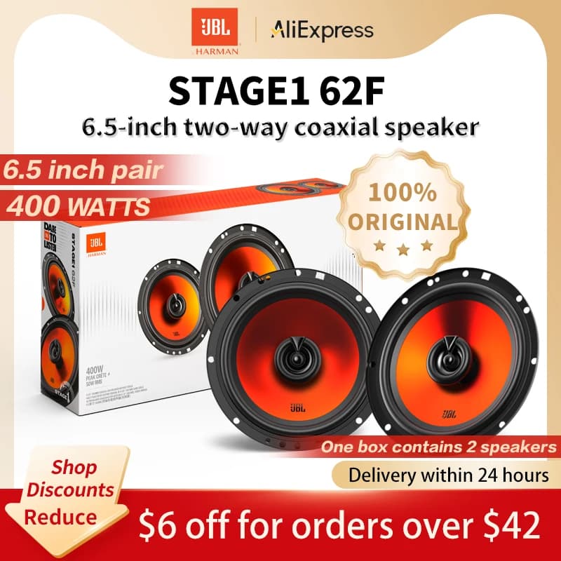 سماعة سيارة JBL مقاس 6.5 بوصة، سماعة محورية، بقوة 400 واط، سماعة ستيريو للسيارة بترددات عالية ومتوسطة وجهير، سماعة سيارة أصلية من JBL