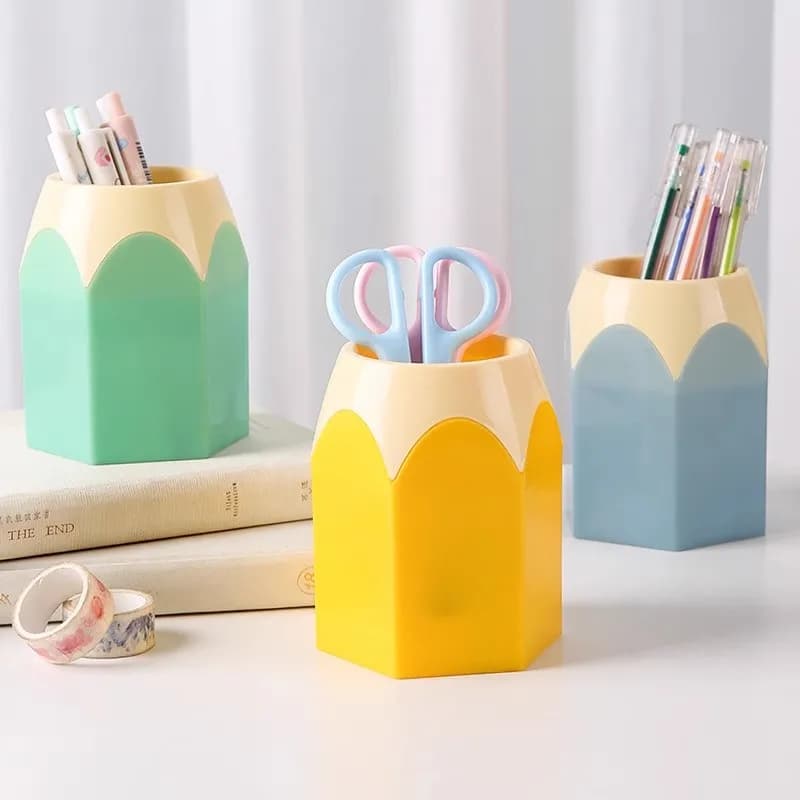 حامل أقلام لطيف منظم مكتب صندوق تخزين أدوات مكتبية حامل أقلام بفتحة كبيرة منظم فرش مكياج إكسسوارات مكتب - 3