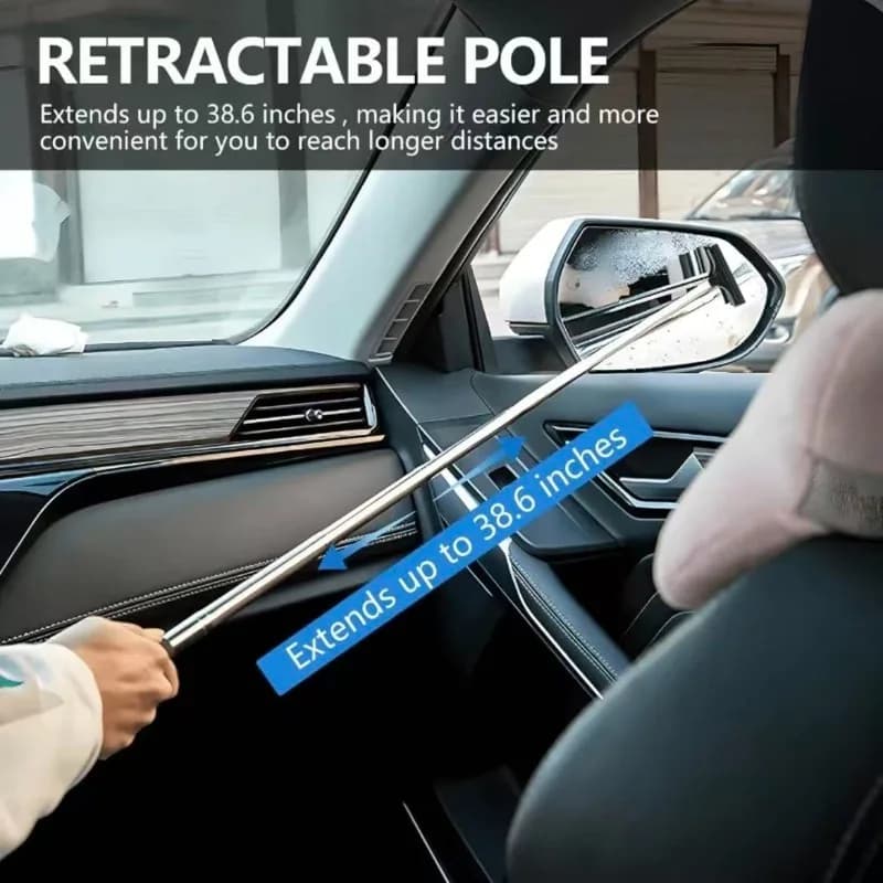 Car Rearview Mirror Wiper Cleaning Tool Auto Glass Mist Cleaner Scraper Car Accessories Handle Telescopic Window Cleaning Brush - 2