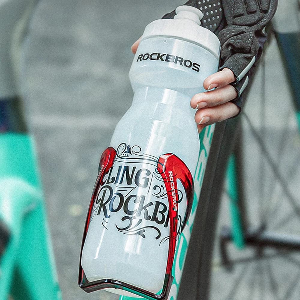 ROCKBROS زجاجة ماء للدراجات + حامل زجاجة ماء - طقم من قطعتين - زجاجة ماء رياضية 750 مل + حامل زجاجة ماء مصبوب متكامل - 5