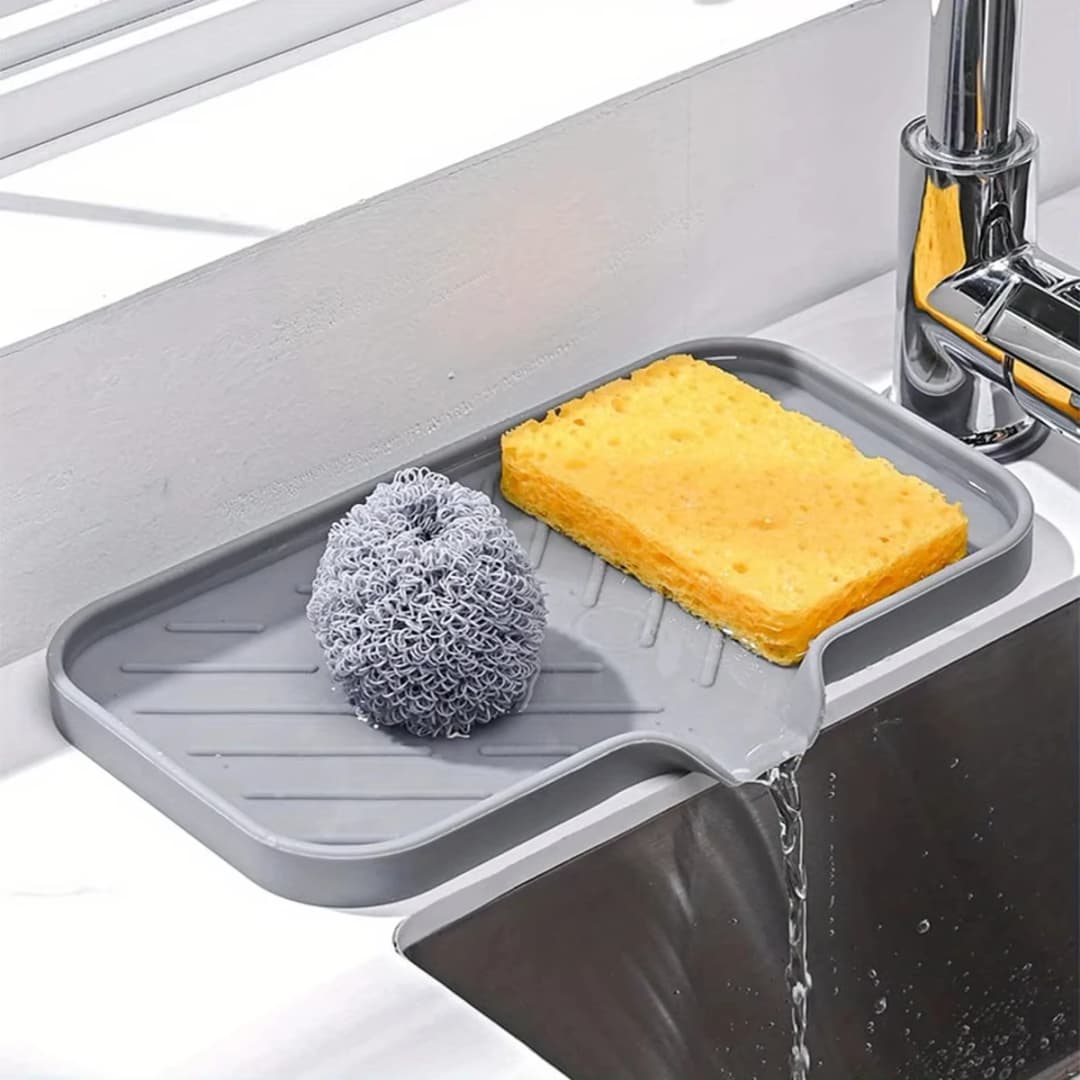 1/2pcs Kitchen Sink Silicone Tray With Drain Soap Sponge Storage Holder Countertop Sink Scrubber Brush Soap Storage Rack - 3