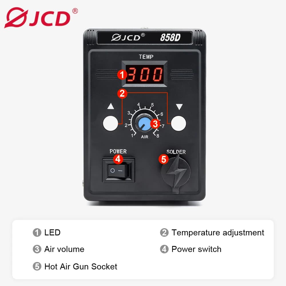 مسدس هواء ساخن JCD 858D 700W محطة لحام BGA إعادة عمل محطة مسدس هواء ساخن 220V / 110V لأدوات لحام وإصلاح SMD SMT - 3