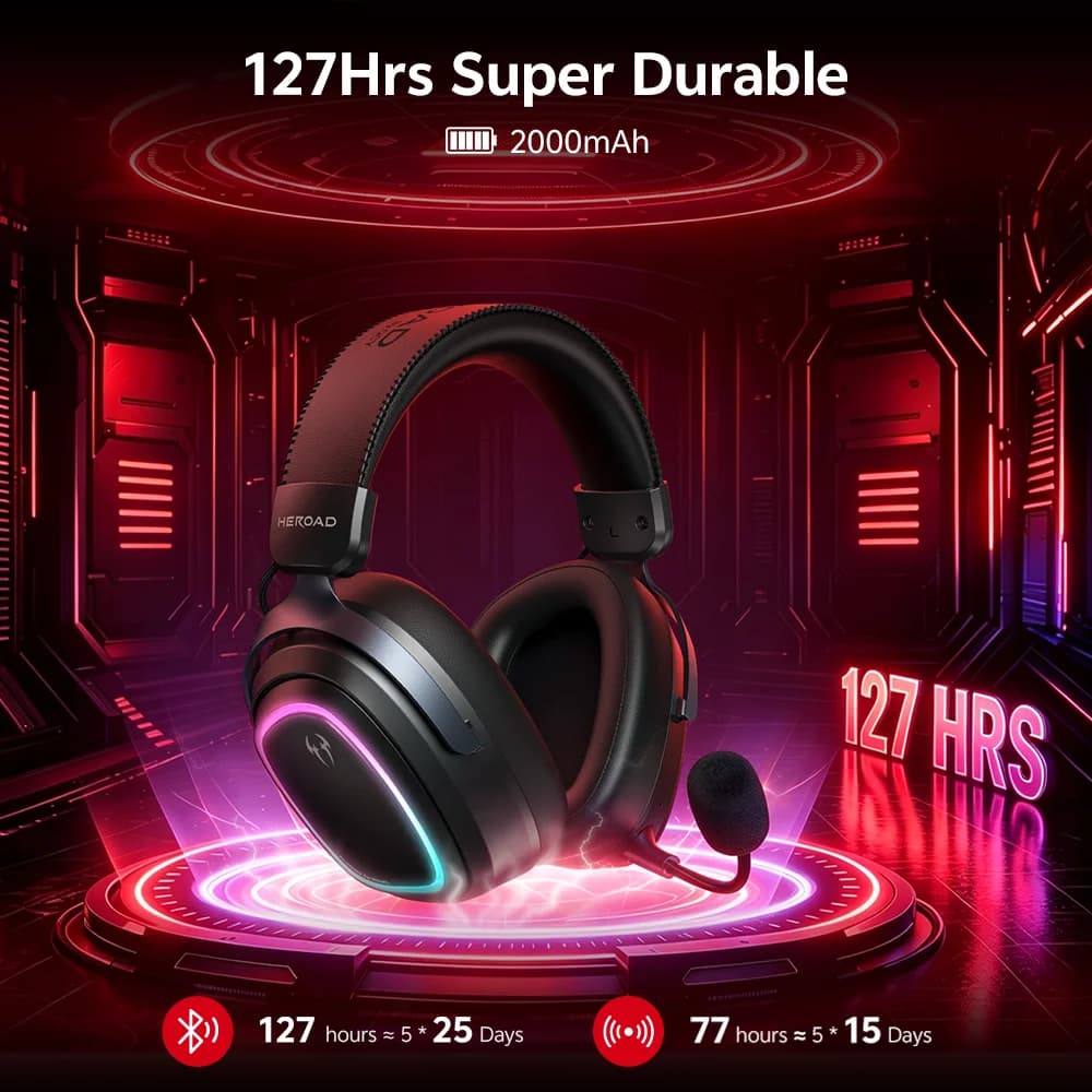 سماعات الرأس اللاسلكية Heroad GT2 للألعاب من QCY مع صوت مكاني THX و7.1.4 وثلاثة أوضاع RGB و3 ميكروفونات ENC - 3