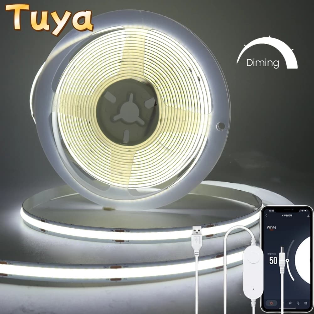 شريط LED COB من Tuya مع تحكم عبر تطبيق Tuya Smart Life، إضاءة LED قابلة للتعتيم، 5V USB، 320 LED، إضاءة خطية للجدران وخزائن المطبخ - 2