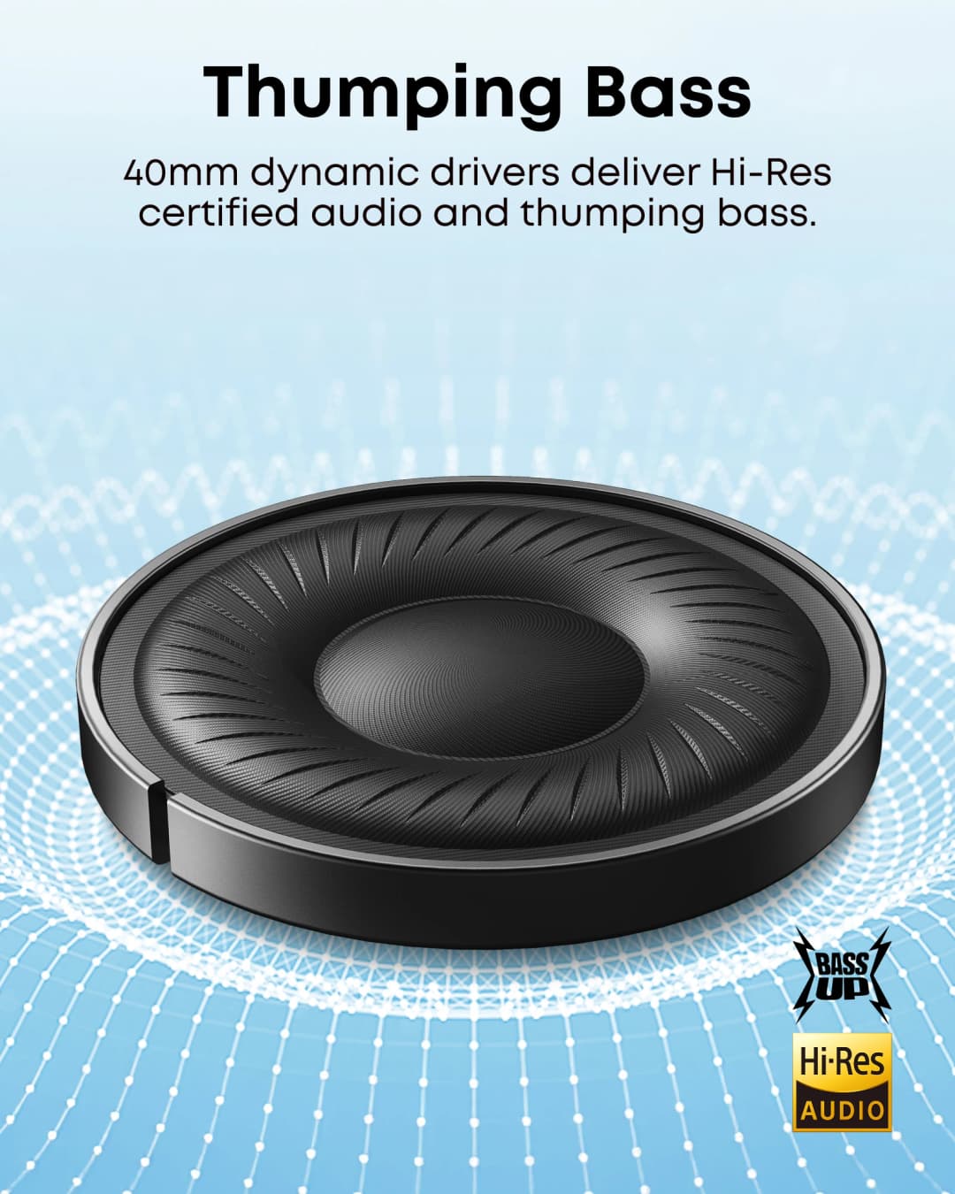 سماعات رأس Soundcore by Anker Q20i هايبرد إلغاء الضوضاء نشط، بلوتوث لاسلكي فوق الأذن، 40 ساعة تشغيل ANC، صوت عالي الدقة - 3