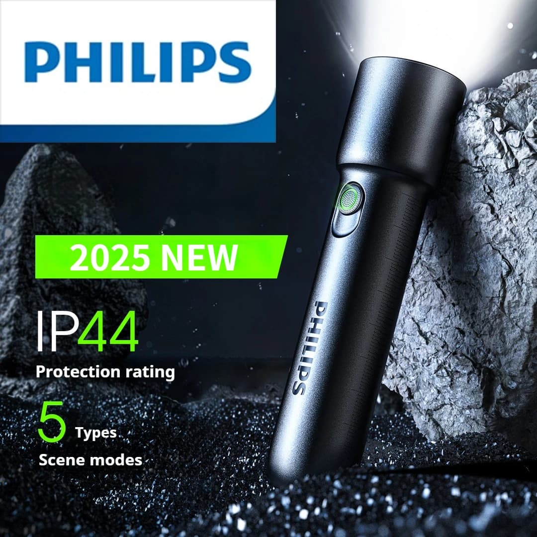 Philips كشاف EDC محمول جديد 2025 قابل لإعادة الشحن LED للدفاع عن النفس والتخييم