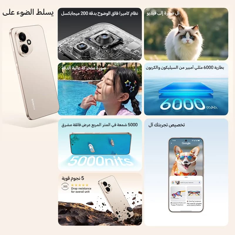 هونر 400 5G 12 جيجابايت + 256 جيجابايت نسخة عالمية هاتف ذكي بشاشة 6.55 بوصة AMOLED وكاميرا 200 ميجابكسل وبطارية 6000 مللي أمبير وشحن فائق السرعة 100 واط و OTG و NFC - 2