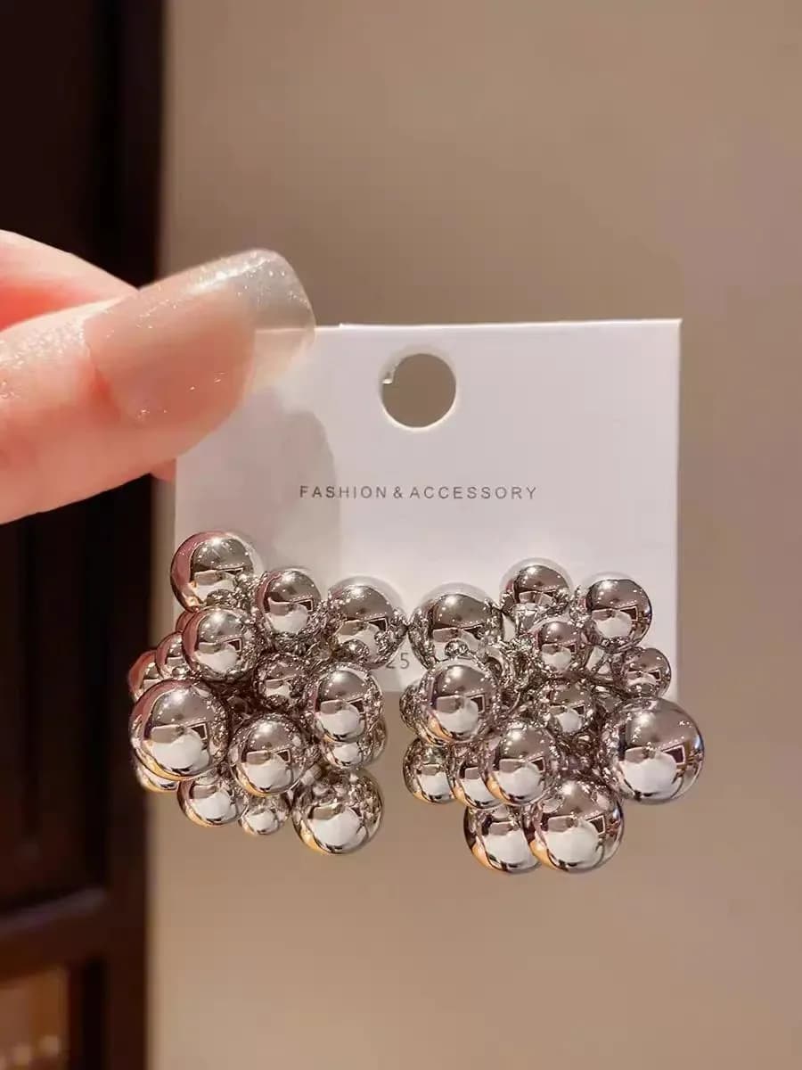 Trendy CCB Unique Braided Plastic Ball Bead Stud Earrings for Women Trendy Goth Gold Color Piercing Earring Party Jewelry Gift - 6