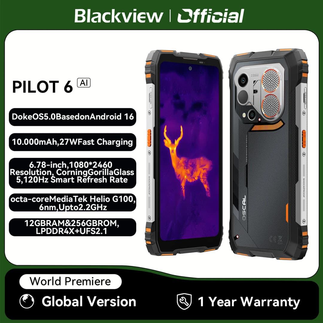 هاتف Blackview OSCAL PILOT 6 التصوير الحراري المتين MTK G100 6.67" عرض 2.4K 120Hz، 12GB 256GB، 10000Amh هواتف ثنائية 4G