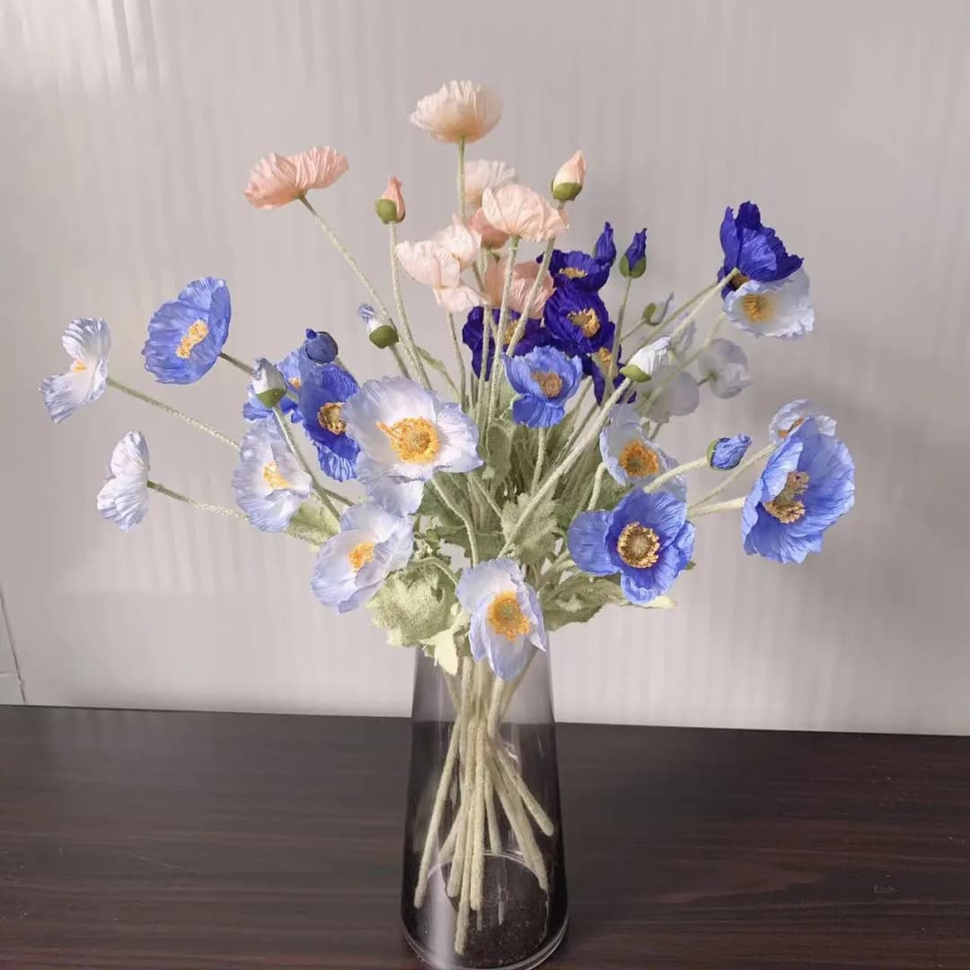 Artificial Flowers Fake Poppy Silk Flowers Long Stem Housewarming Garden Table Wedding DIY Party Wedding Bridal Bouquet Decor - 3