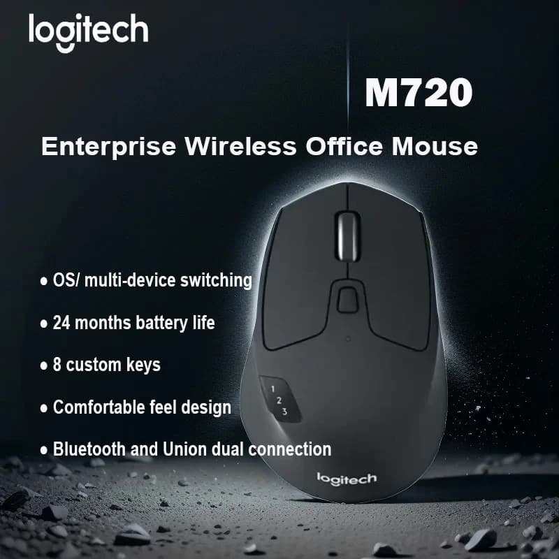 ماوس لوجيتك M720 بلوتوث لاسلكي ثنائي الوضع متعدد الأجهزة مكتبي مريح للشعور مناسب لدفتر الملاحظات