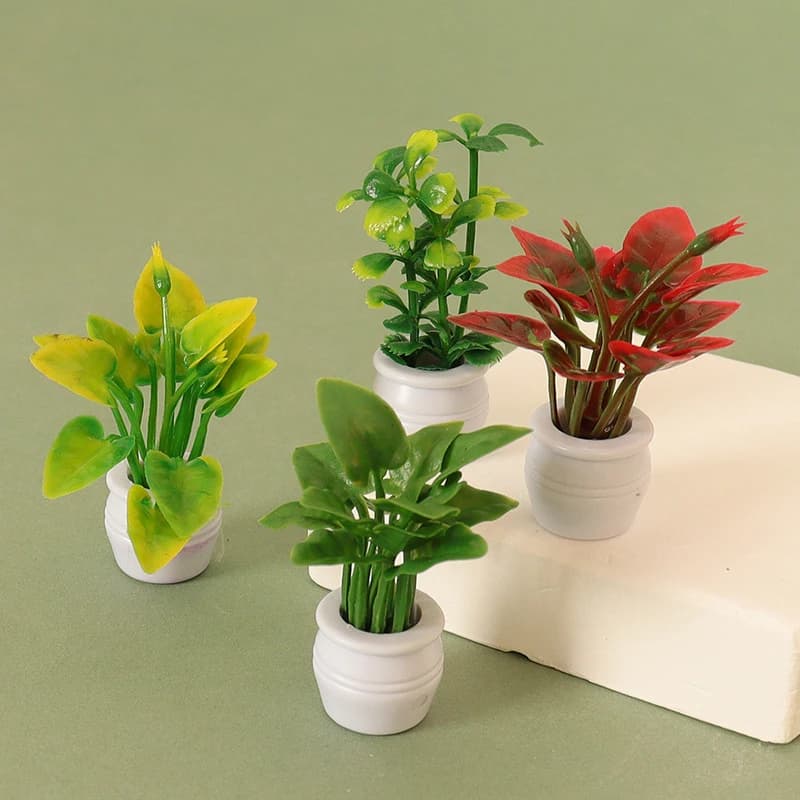 بيت دمية مصغر نبات أخضر محاكى نموذج نبات مزروع DIY بيت دمية ديكور مشهد سرير زهور منظر طبيعي خارجي حديقة المنزل - 2