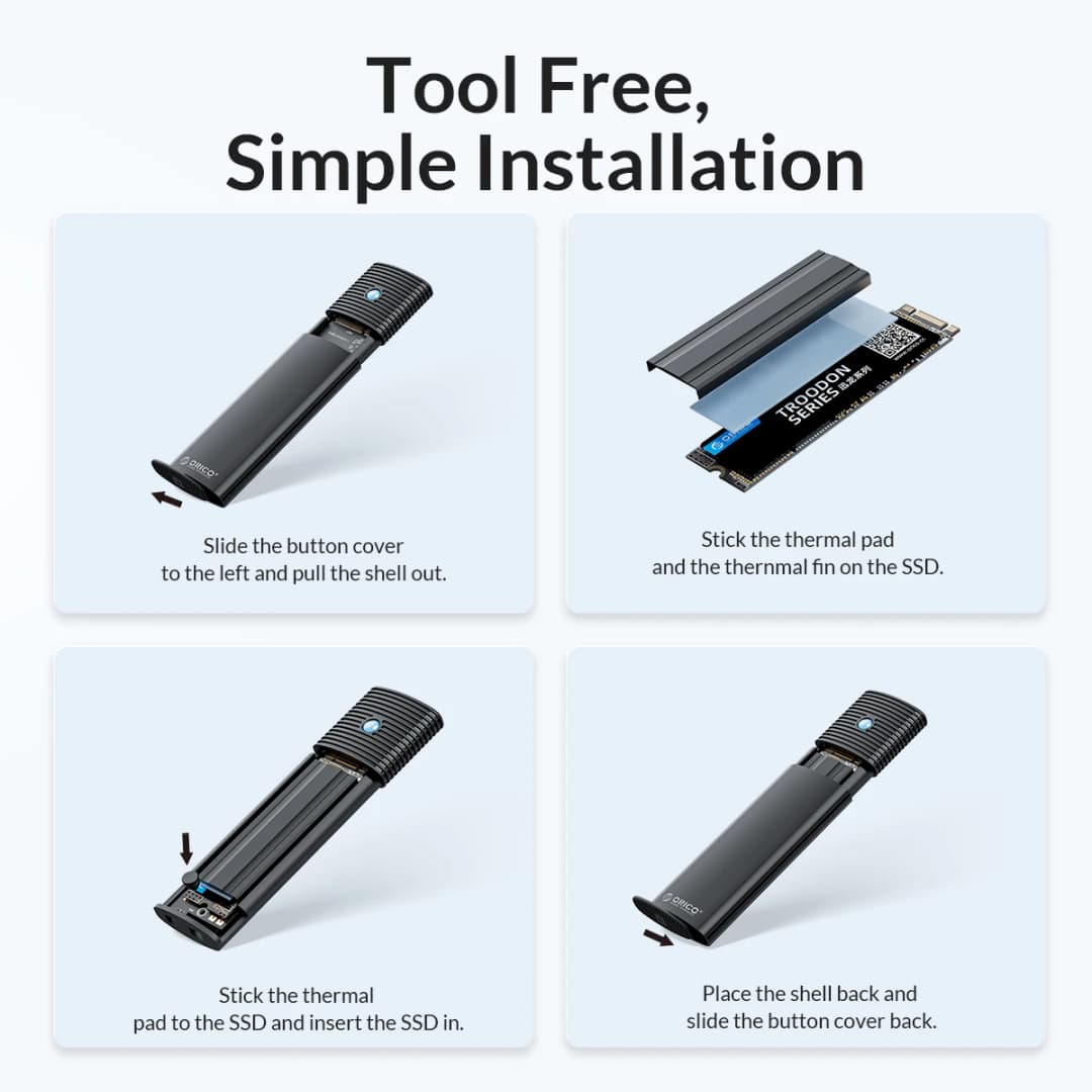ORICO علبة M2 SSD NVMe NGFF بسرعة 10 جيجابت/ثانية علبة PCIe M.2 SSD محمولة محول خارجي USB C 3.2Gen2 مع مبرد حراري معدني - 5