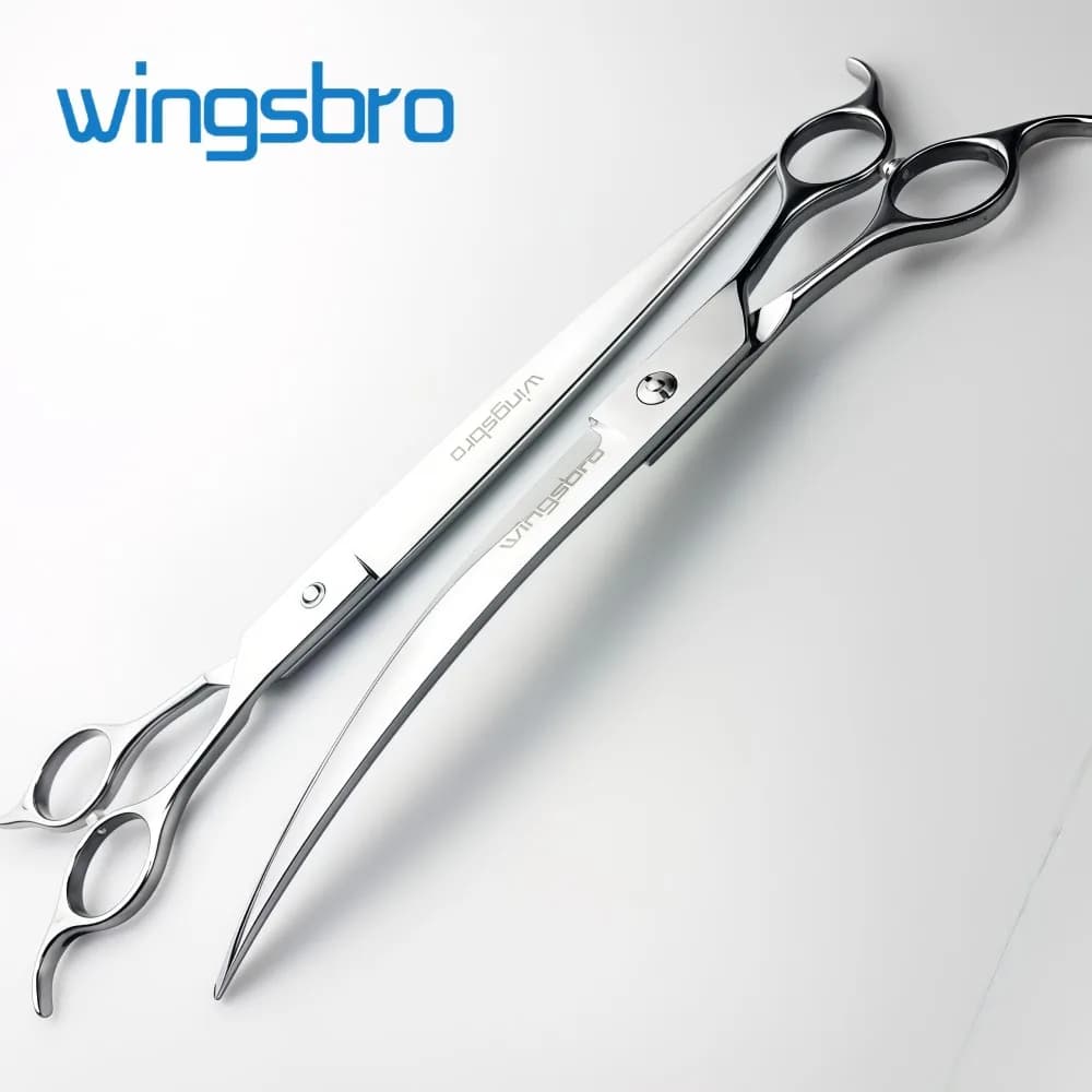 مقص wingsbro للحيوانات الأليفة - مقص منحني فضي للعناية بالكلاب والقطط الكبيرة - 2