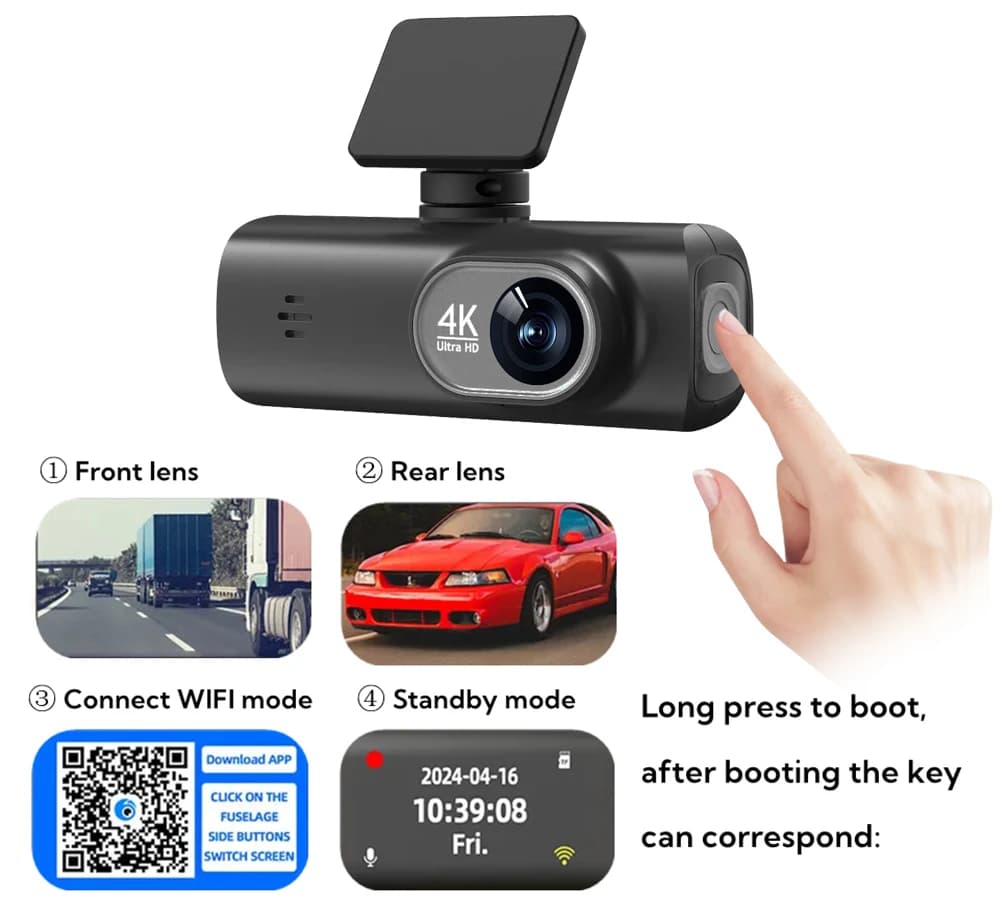 UHD 4K WiFi Dash Cam Dual Lens Driving Recorder Car DVR Optional 1080P Rear Lens Camera GPS 24H Parking Monitoring Black Box - 6